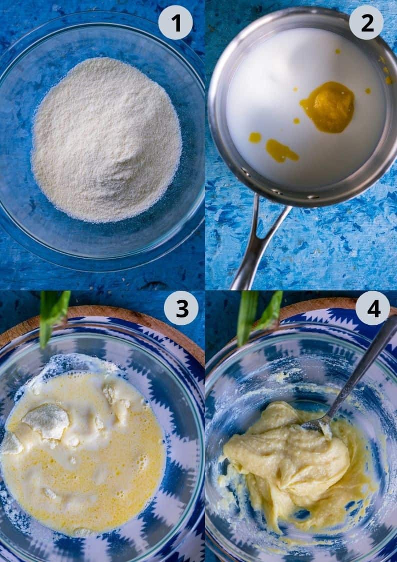 4 image collage showing how to make khoya at home