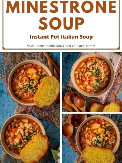 3 image collage of Instant Pot Minestrone Soup with text at the top