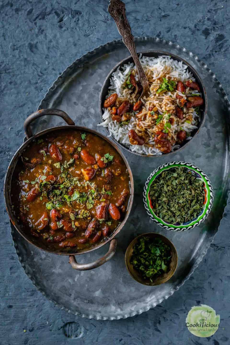 Instant pot rajma masala served with rice on the side