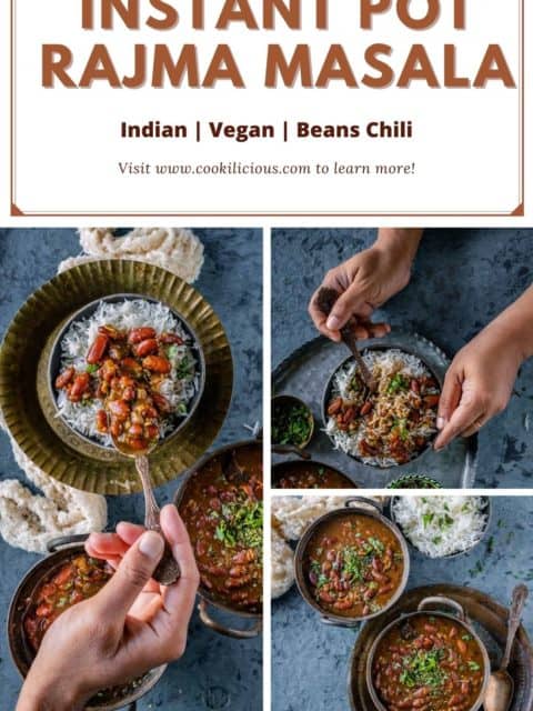 3 image collage of Instant pot rajma masala with text at the top