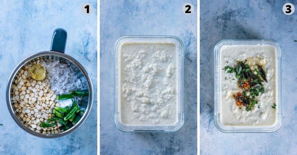 3 image collage showing how to make Coconut Chutney