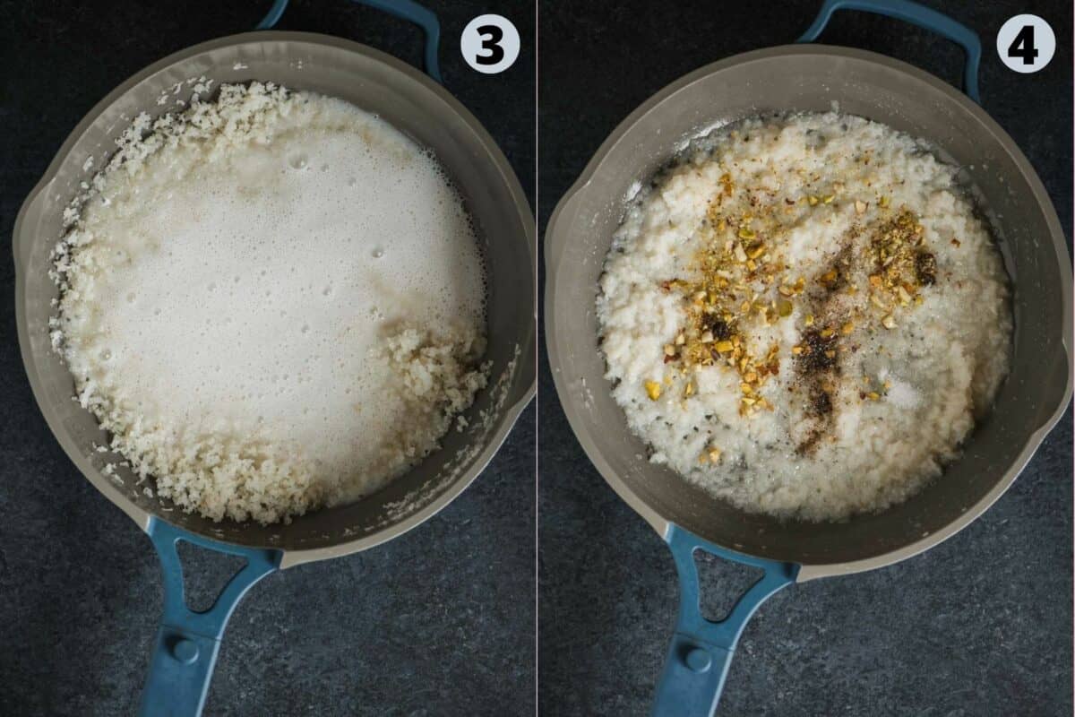 2 image collage showing how to make Vegan Coconut Ladoos