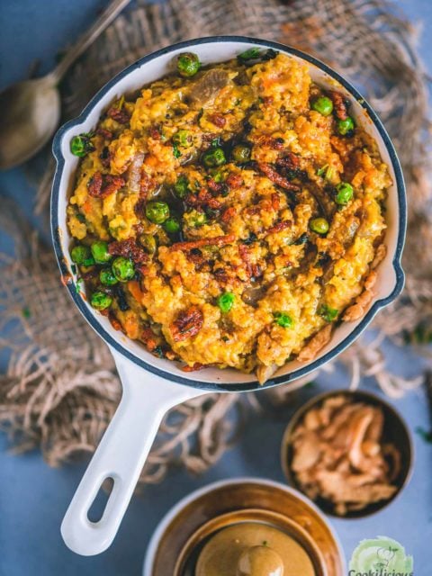 Instant Pot Masala Khichdi served in a platter