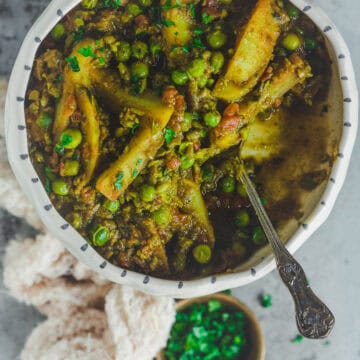 Nimona Matar served in a bowl with a spoon in it.