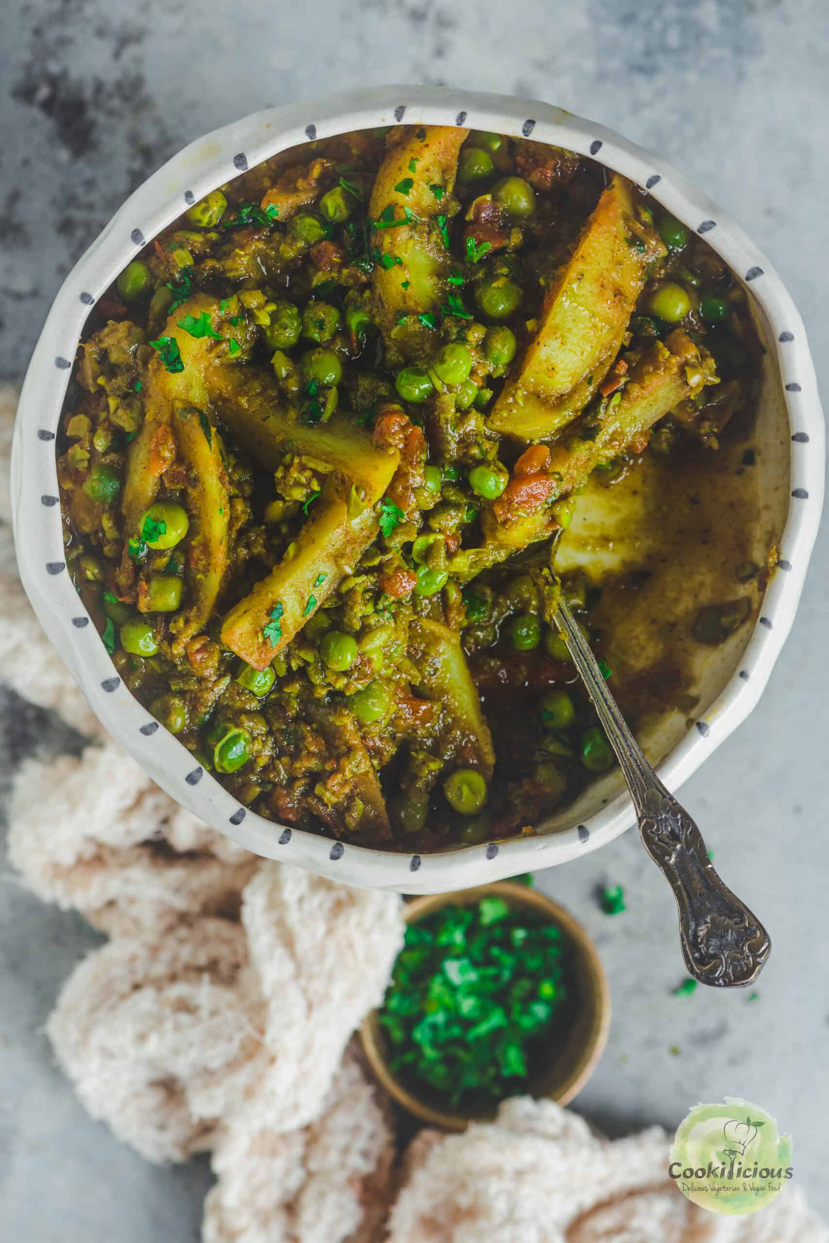 Nimona Matar served in a bowl with a spoon in it.