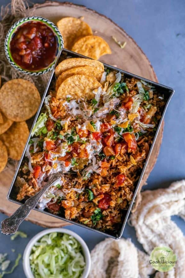 Instant Pot Mexican Rice served in a rectangular tray