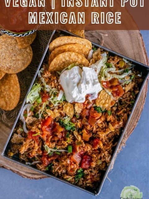 Instant Pot Mexican Rice served with sour cream and tortilla chips