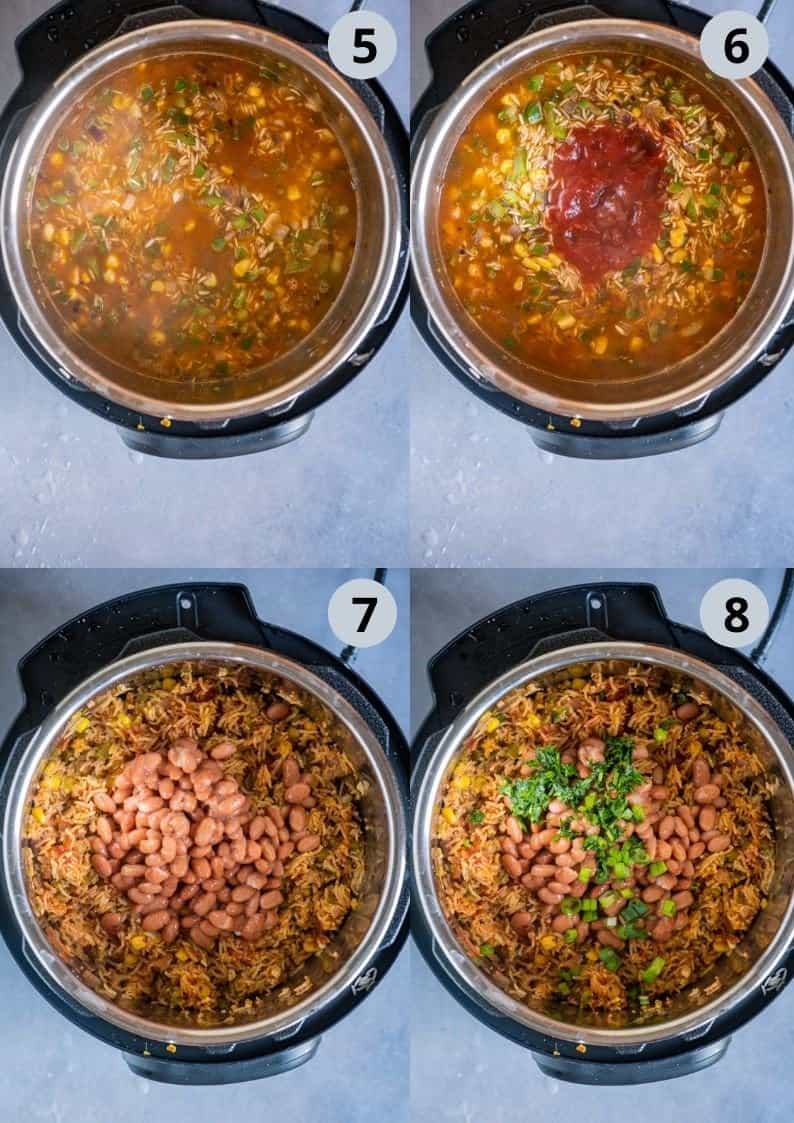 4 image collage showing the steps to make Instant Pot Mexican Rice