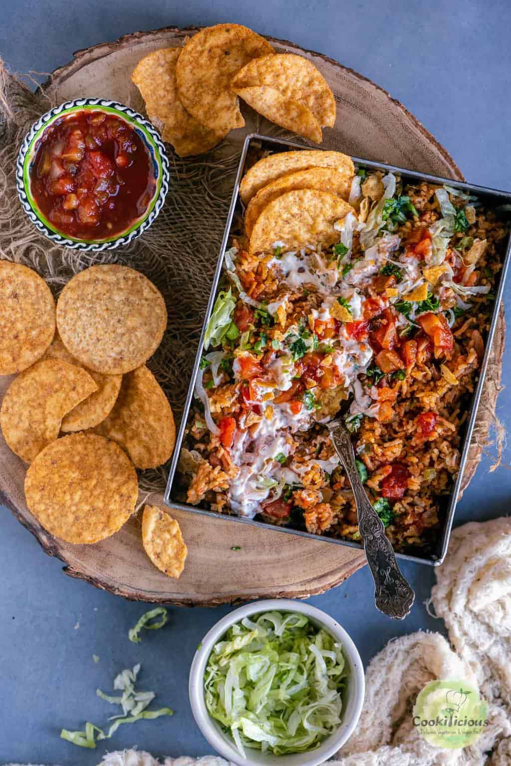 Instant Pot Mexican Rice served with tortilla chips on the side