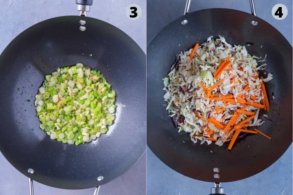 2 image collage showing how to make Veg Hakka Noodles