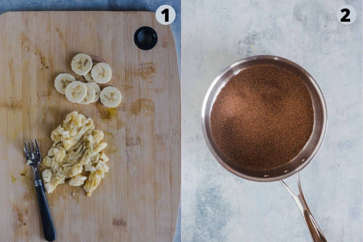 2 image collage showing how to prep for Vegan Teff Kheer Porridge