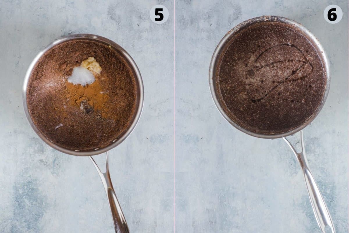 2 image collage showing the process of making Vegan Teff Kheer Porridge