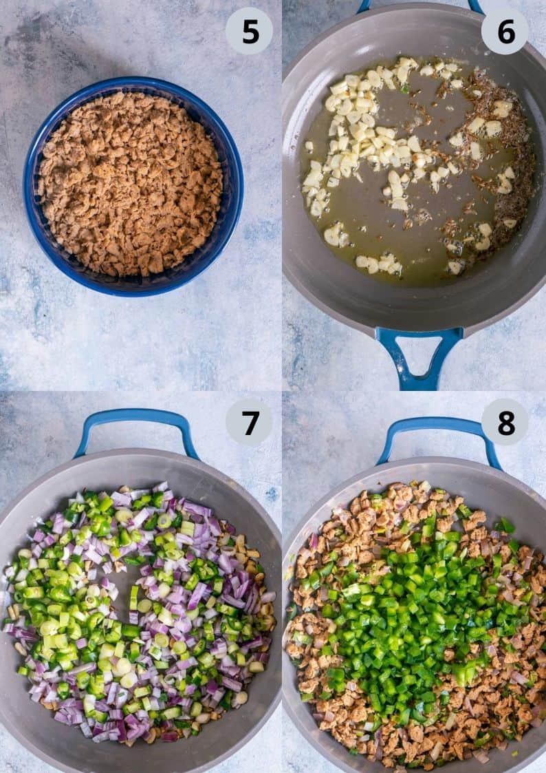 4 image collage showing how to prepare Vegan Corn Tostadas