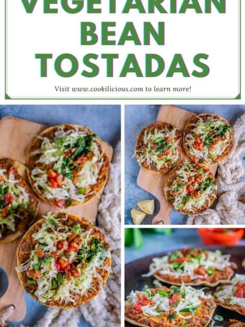 3 image collage of Vegan Corn Tostadas with text at the top