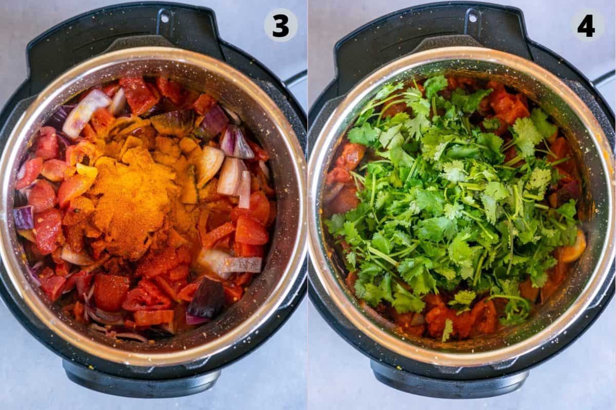 2 image collage showing the way to make Instant Pot Vegan Tomato Soup