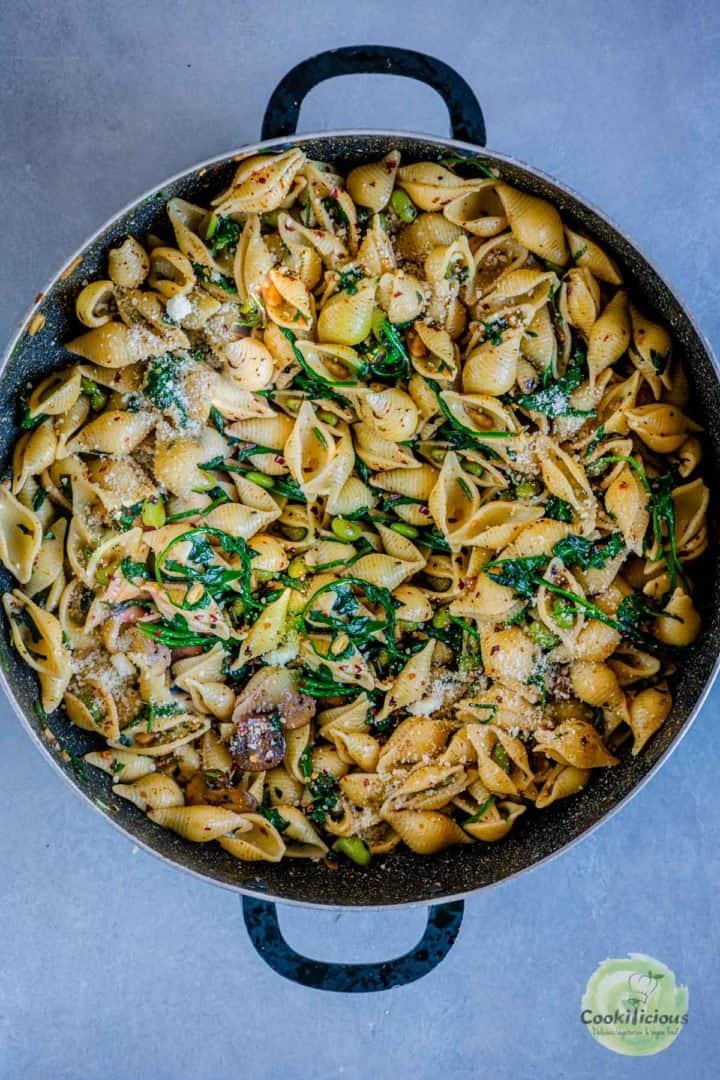 Vegan Mushroom Spinach Pasta Salad – Cookilicious