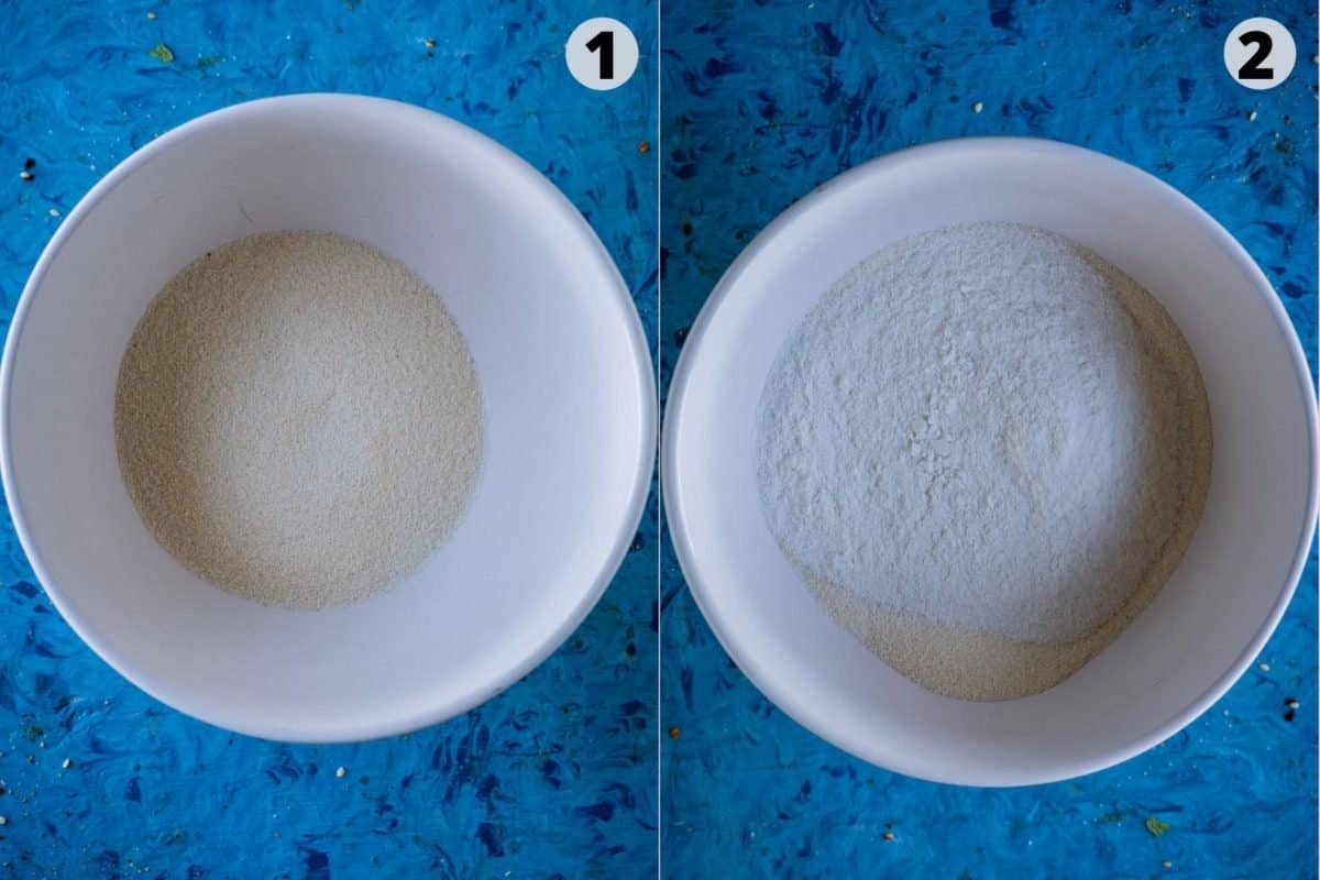 2 image collage showing how to make the Onion Rava Dosa batter