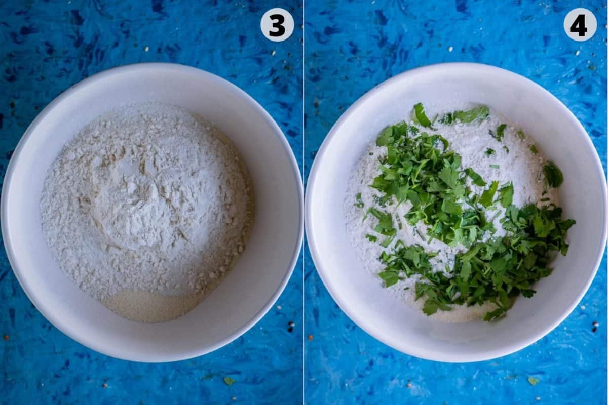 2 image collage showing the steps to make Onion Rava Dosa batter