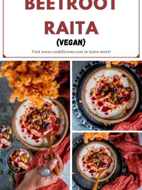 3 images of Vegan Beetroot Peanuts Raita with text at the top