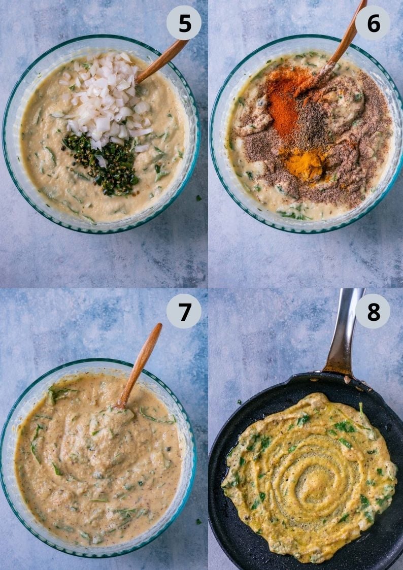 4 image collage showing how to make Moong Dal Chilla