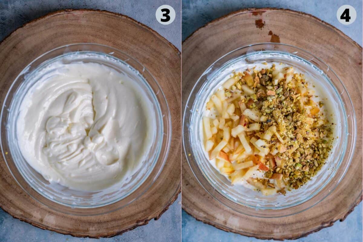 2 image collage showing how to make Apple Pistachio Mousse