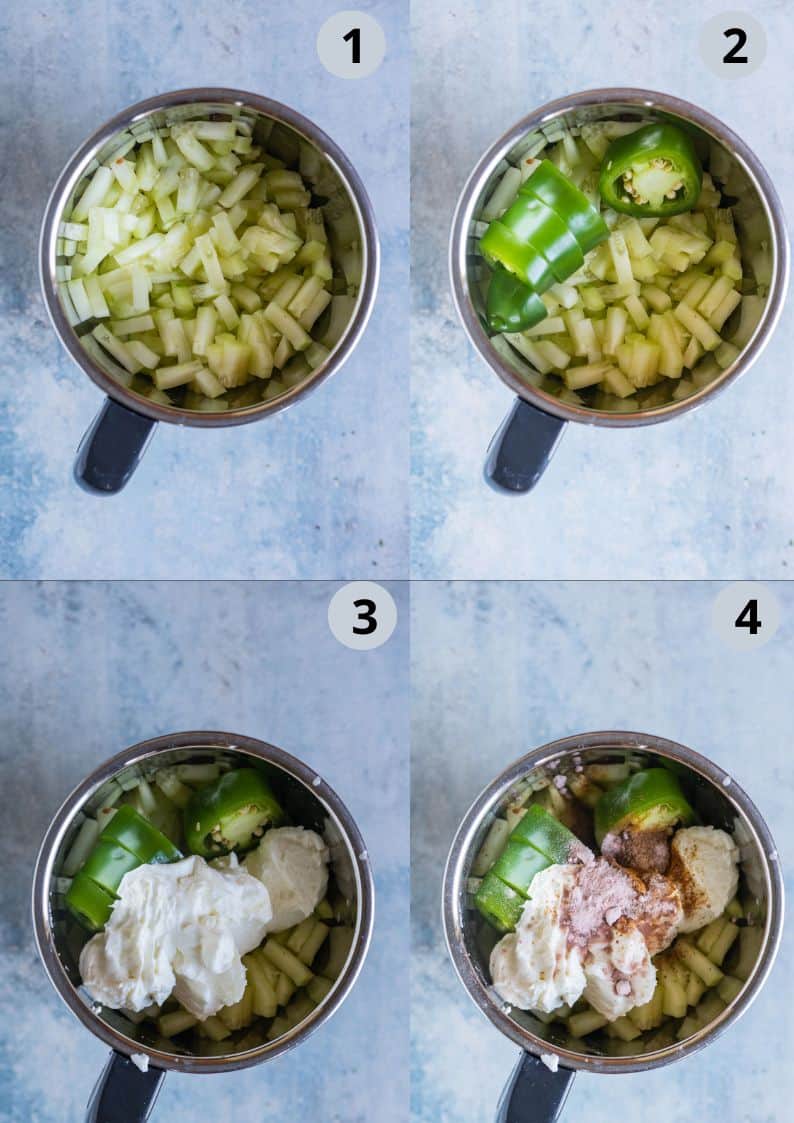 4 image collage showing how to make Cold Cucumber Soup
