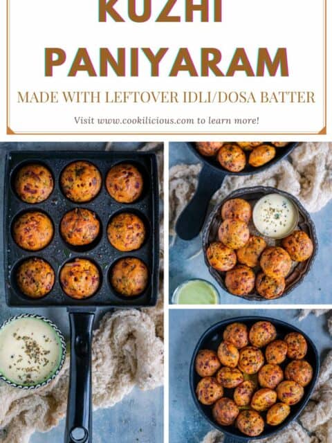 3 image collage of Kuzhi Paniyaram Recipe with text at the top