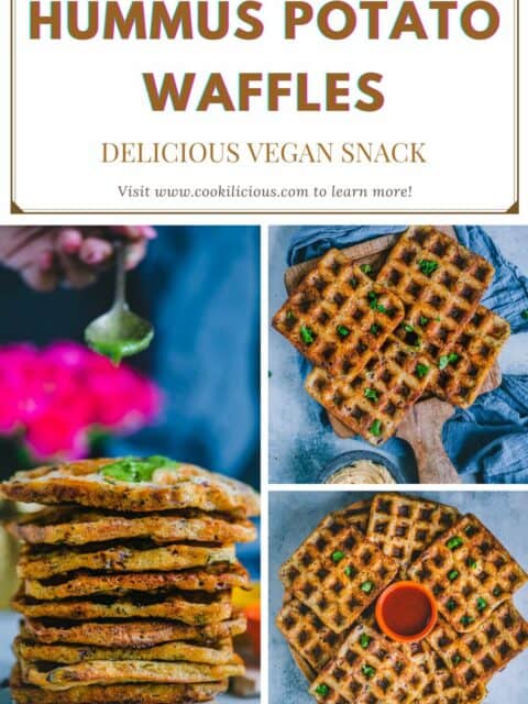 3 image collage of Potato Hummus Waffles with text at the top