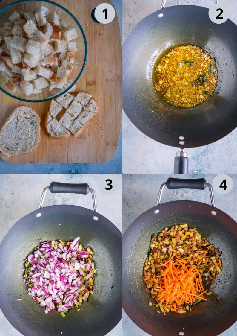 4 image collage showing how to make Bread Upma Recipe