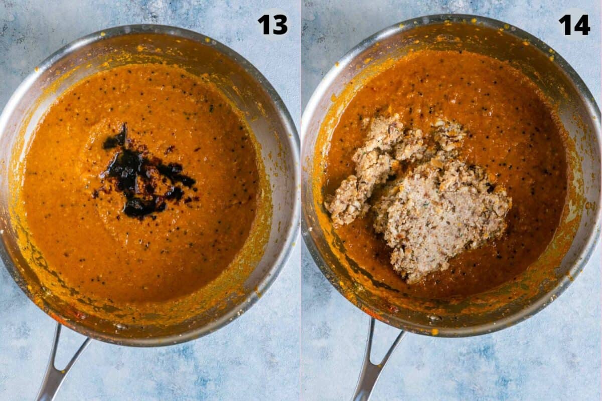 2 image collage showing the steps to make salan