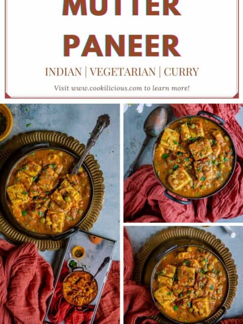 3 image collage of Mutter Paneer with text at the top