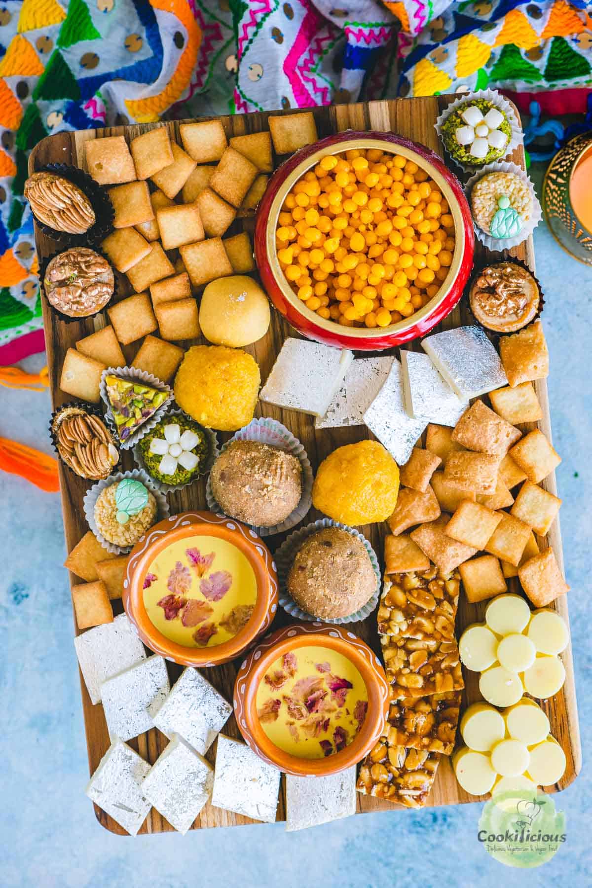 Indian mithai served in a charcuterie board