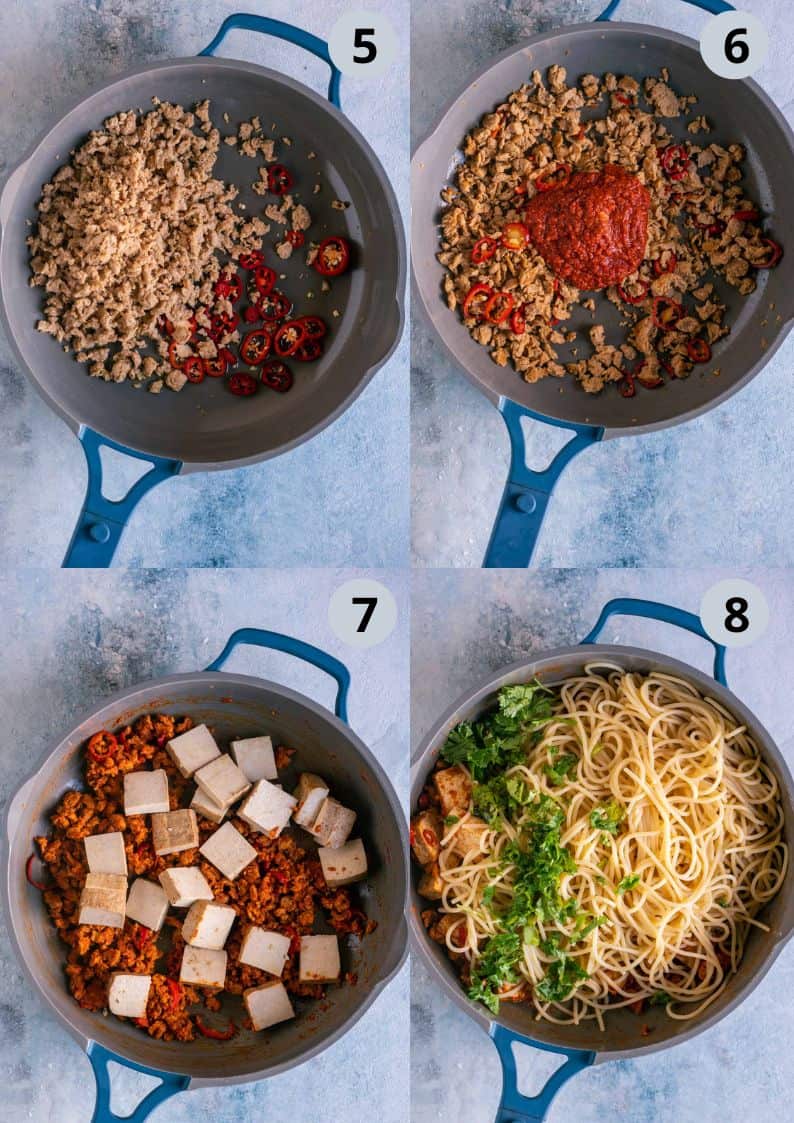4 image collage showing how to make vegan Pad Thai