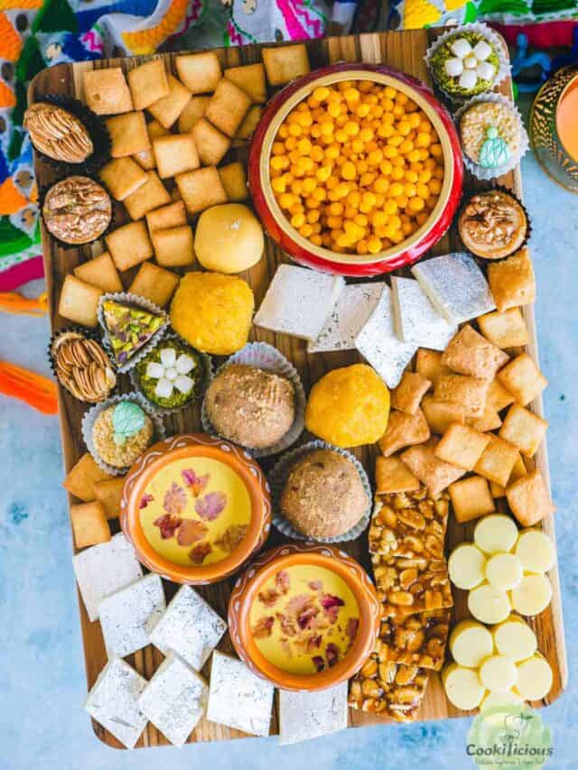 Indian mithai served in a charcuterie board