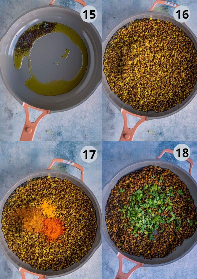 4 image collage showing the steps to make makti usal for misal