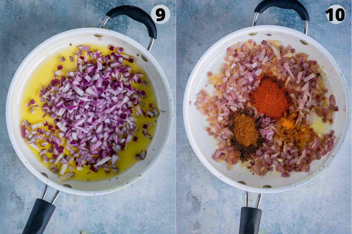 2 image collage showing the steps to make kat for misal