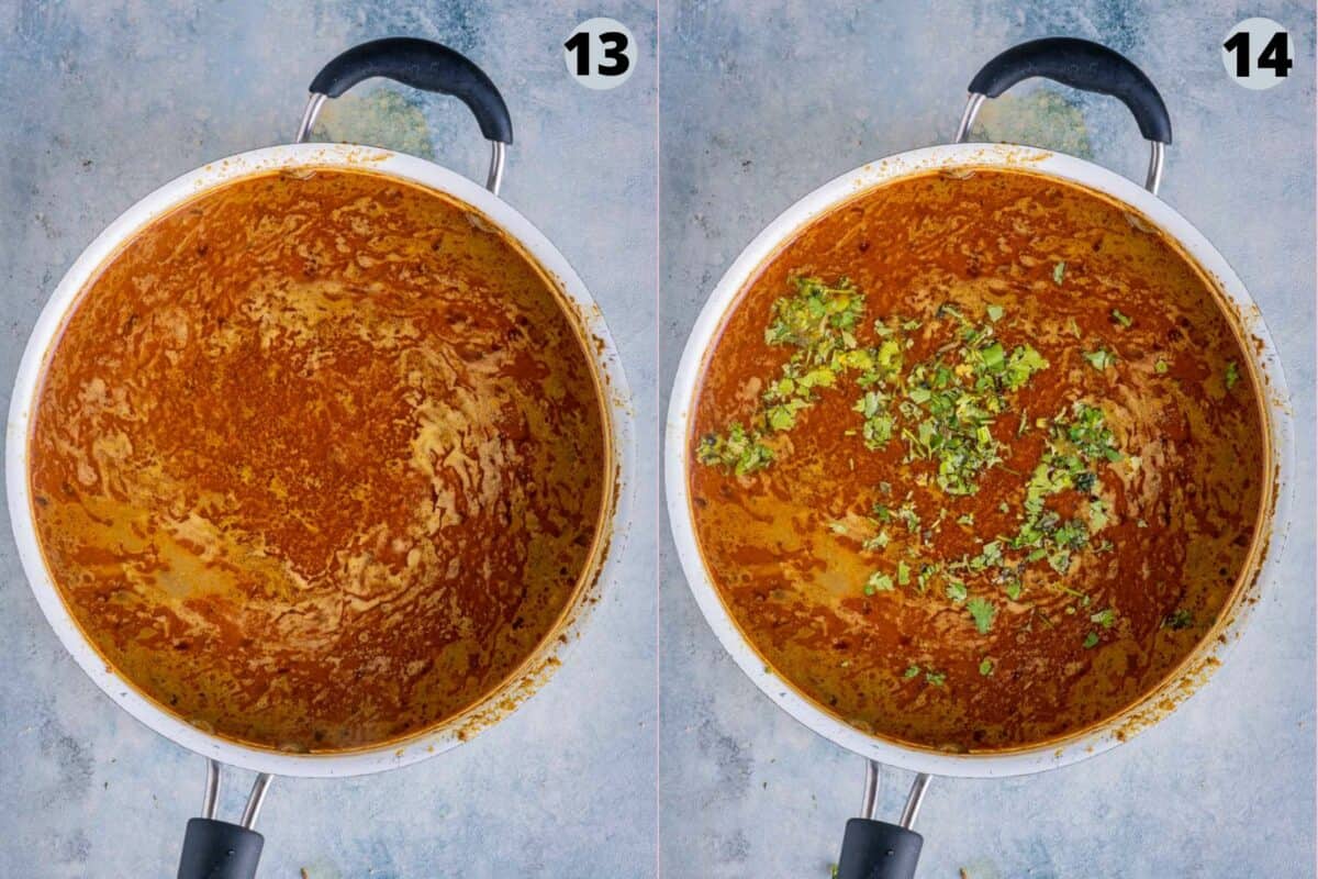 2 image collage showing how to make the rassa for misal