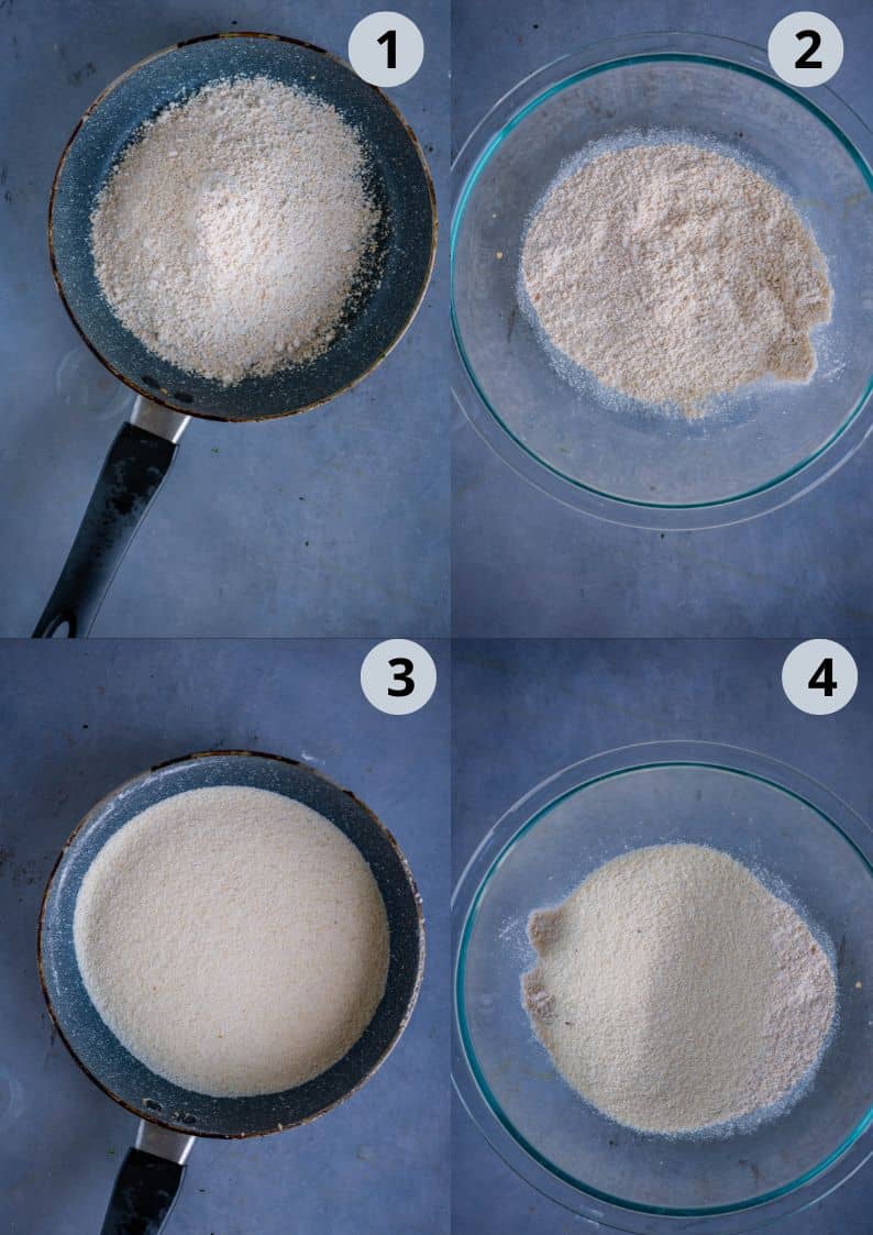 4 image collage showing how to make oats rava idli batter.