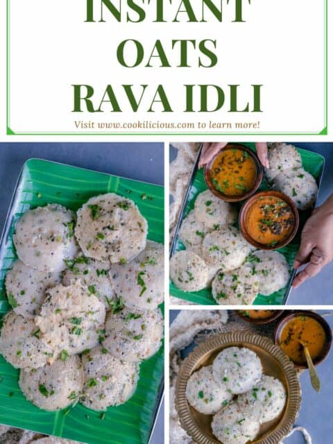 3 image collage of instant rava idli with text at the top.