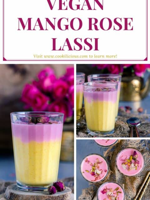 3 image collage of sweet lassi with text at the top