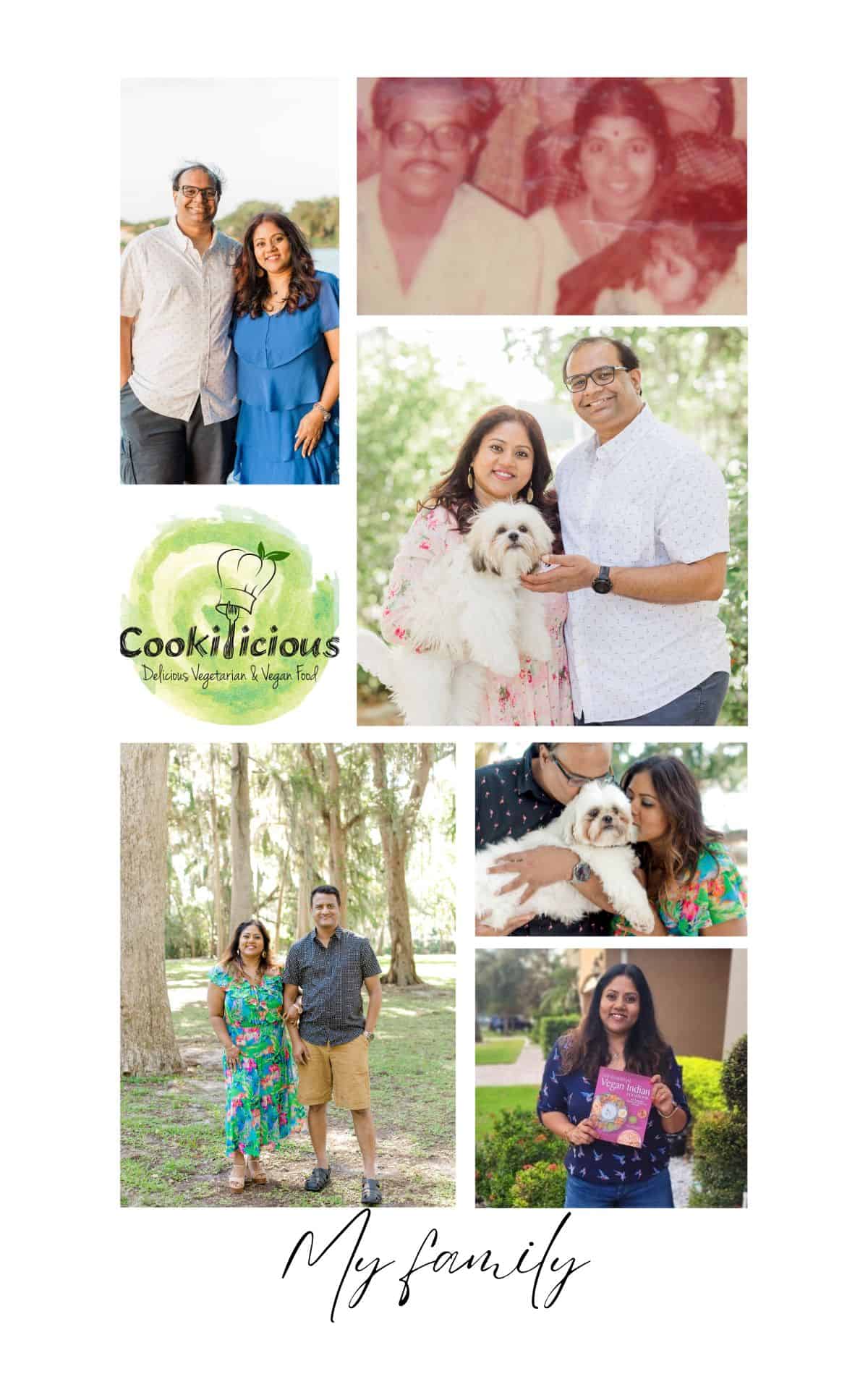 a collage of Priya's family pictures.