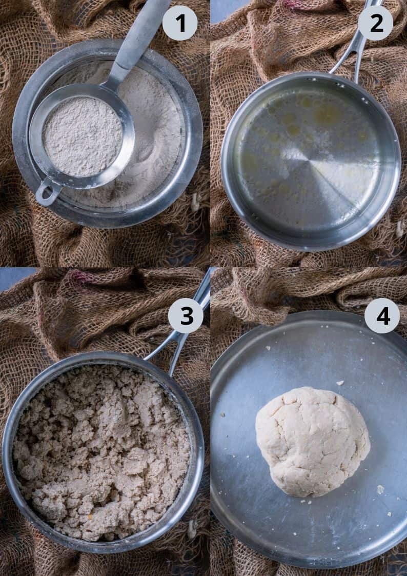 4 image collage showing how to make the gluten-free dough.