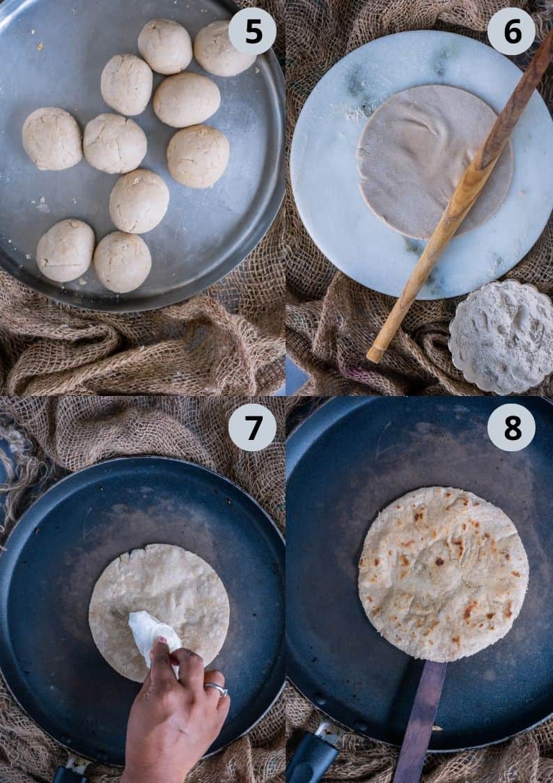 4 image collage showing the steps to make gluten-free flatbread.