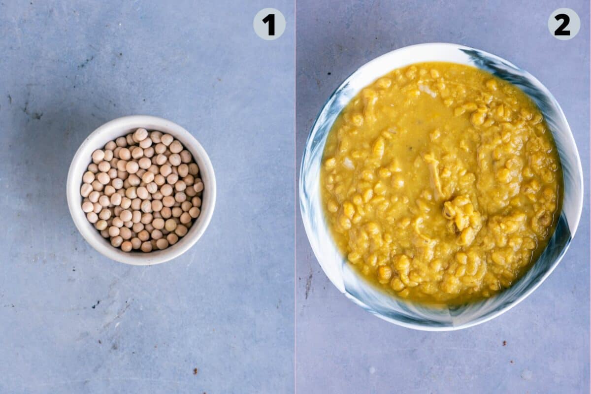 2 image collage showing how to prepare the ragda. 