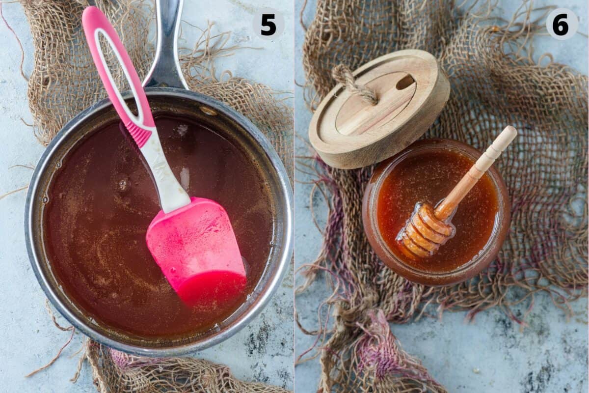 2 image collage showing how to make Vegan Honey Recipe.