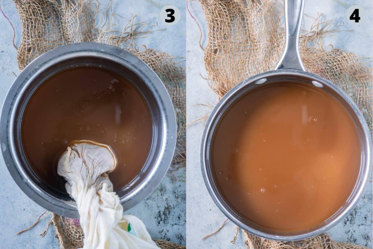 2 image collage showing the steps to make vegan honey.