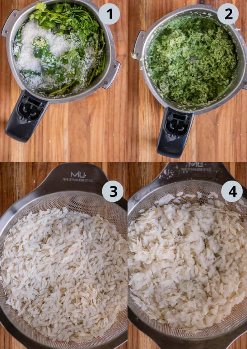 4 image collage showing the steps to make Coriander Poha.