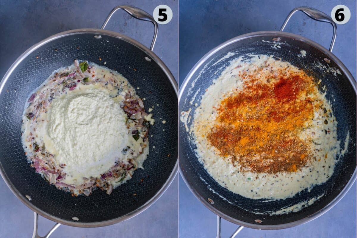 2 image collage showing how to make Pattani Kurma.
