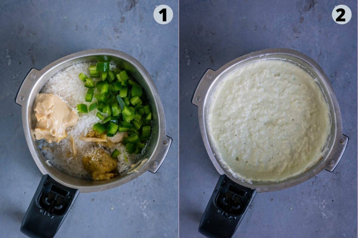 2 image collage showing how to make Kovalam Matar.