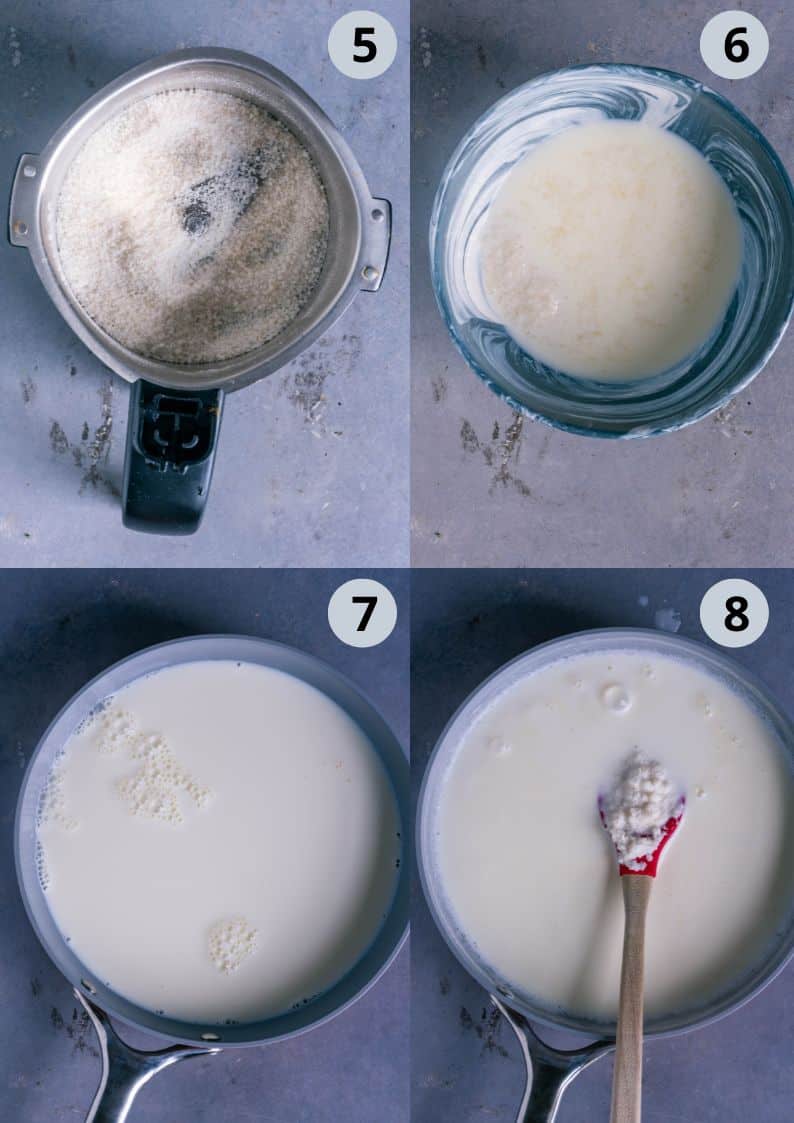 4 image collage showing the steps to make Mango Phirni at home.